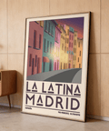Madrid City Wall Art illustration highlighting multicolored apartment facades