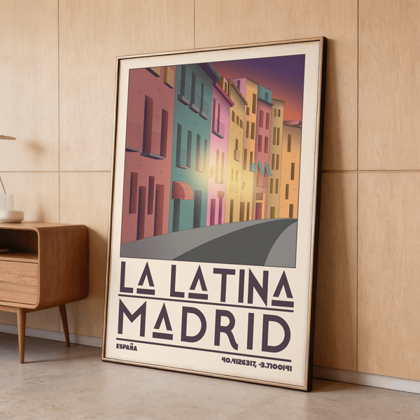 Madrid City Wall Art illustration highlighting multicolored apartment facades