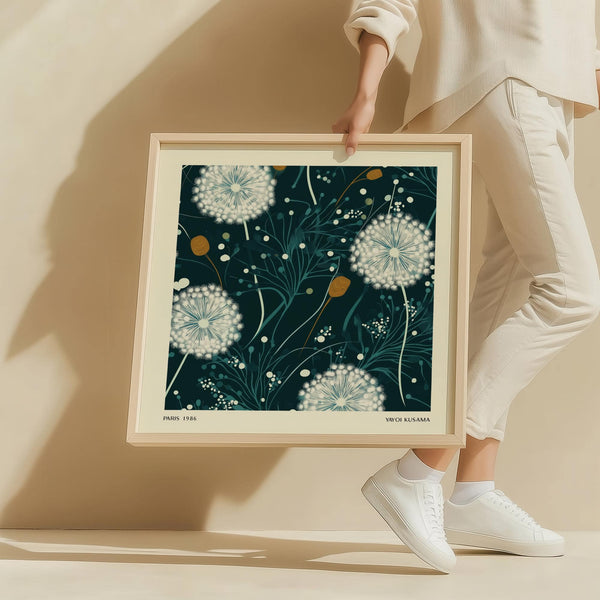 High-quality dandelion wall art print with soft earthy tones