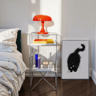 Minimalist Arched Back Cat Print Black and White office art print