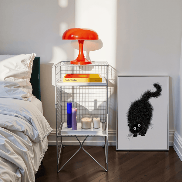 Minimalist Arched Back Cat Print Black and White office art print