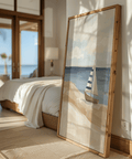 Beach Sailboat Wall Art with light beige for bathroom decor poster