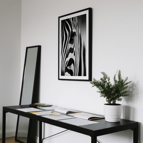 Graphic zebra stripes art print for black and white interiors