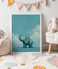 Blue color elephant Nursery Animal Poster for gender-neutral nursery