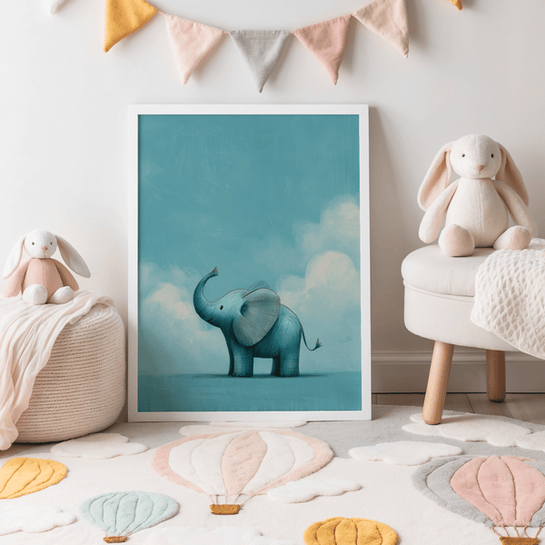Blue color elephant Nursery Animal Poster for gender-neutral nursery