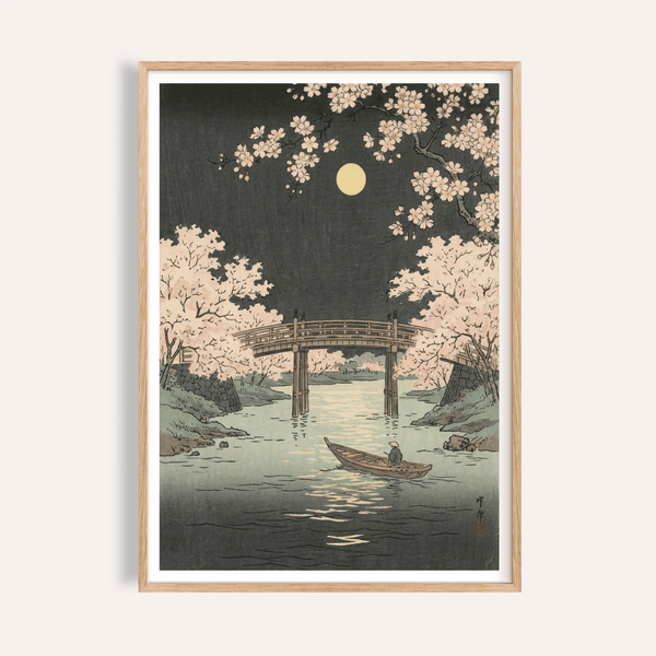 Cherry Blossom Art Print with Black and Beige for living room wall art