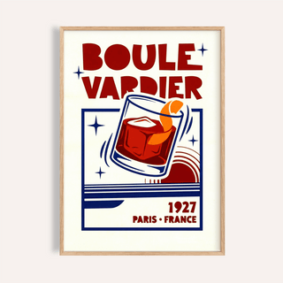 Boulevardier Cocktail Print with Red, Orange, Blue for kitchen wall art