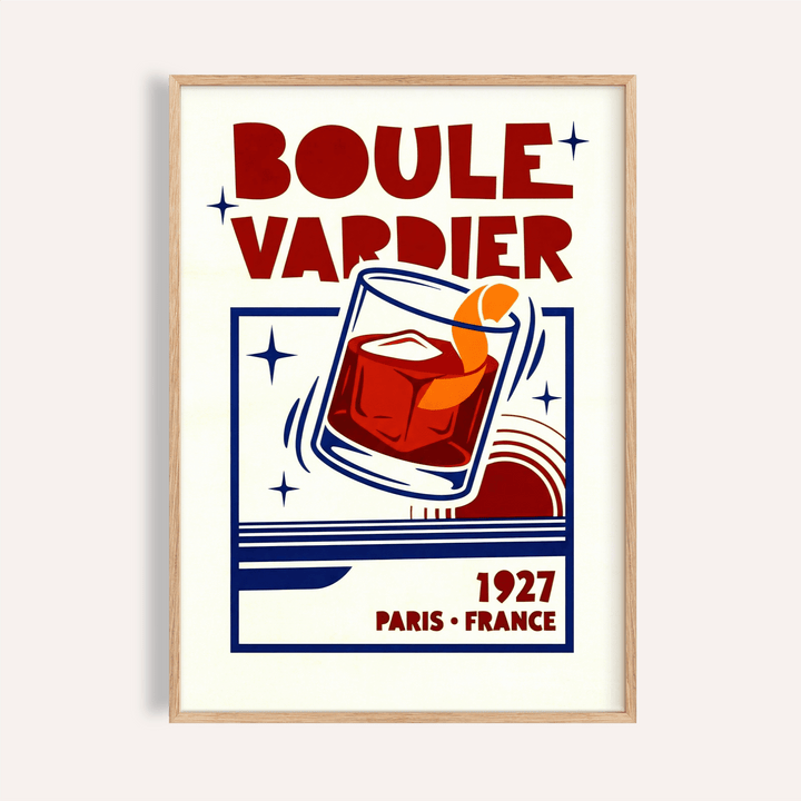 Boulevardier Cocktail Print with Red, Orange, Blue for kitchen wall art