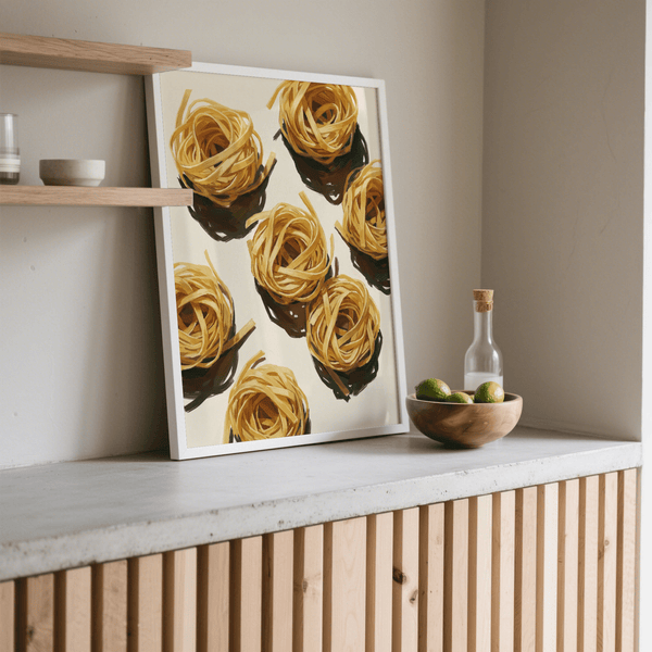Beige and yellow Fettuccine Print poster for dining room wall decor