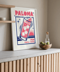 Paloma Cocktail Print, Pink and Blue colors, poster for lounge area