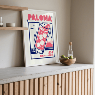 Paloma Cocktail Print, Pink and Blue colors, poster for lounge area