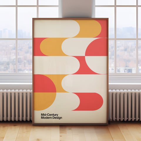 Modern mid-century living room wall art with colourful geometric design