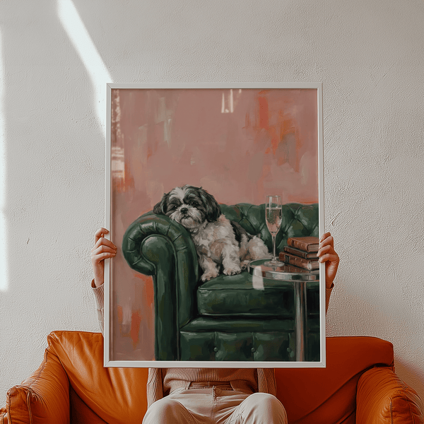 Shih Tzu Dog Print in Pink and Green tones for a stylish hallway wall art