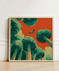 Modern Bird in Flight Wall Art, Green and Red, study room art print