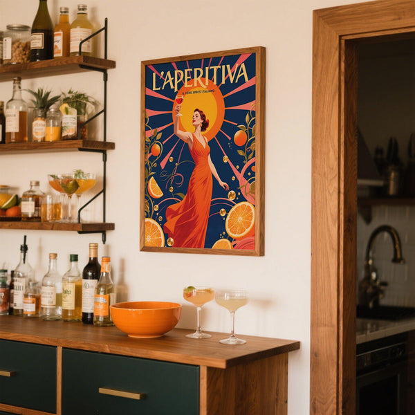 Retro Aperol Spritz Gift print featuring a confident woman and sunny background.