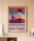 Retro Maspalomas travel poster print featuring layered desert dunes
