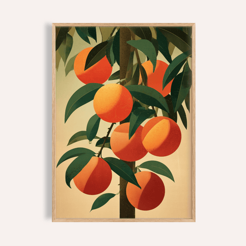 Orange Tree Art Print in orange and green for kitchen wall art poster