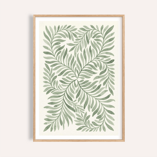 Green Leaf Art botanical print with Green, Beige, and White for living room wall art