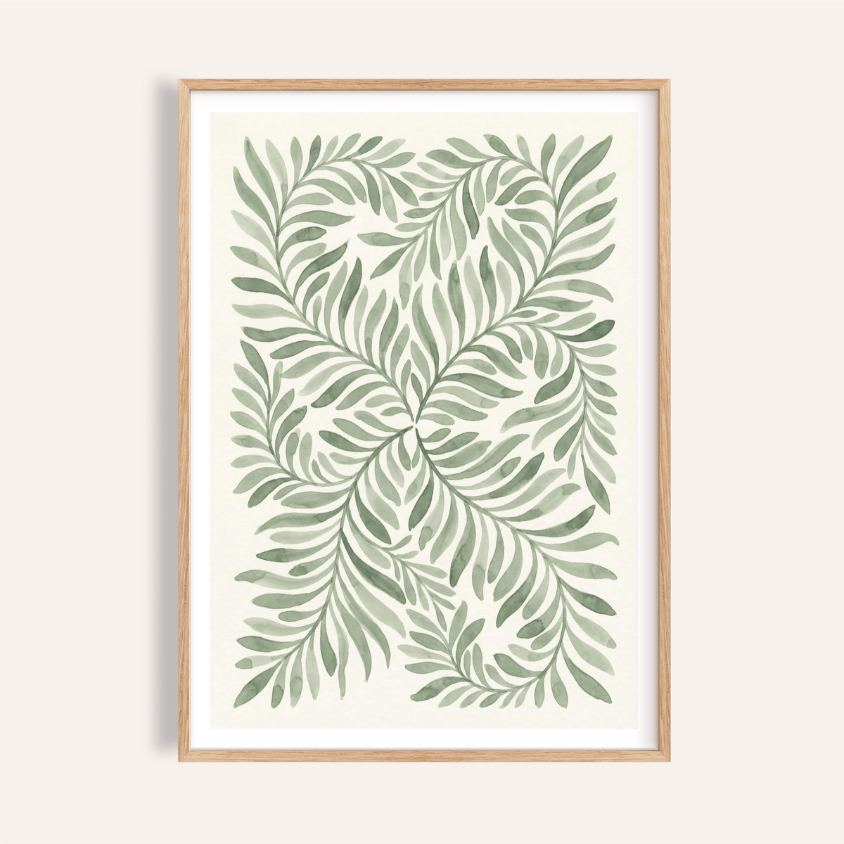 Green Leaf Art botanical print with Green, Beige, and White for living room wall art