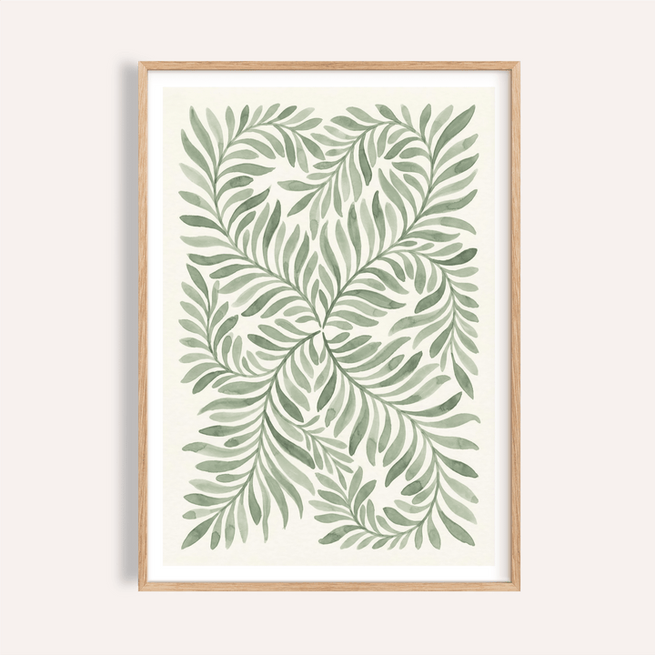 Green Leaf Art botanical print with Green, Beige, and White for living room wall art