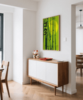 Dining room feature Green Bamboo Print, main color green, poster design