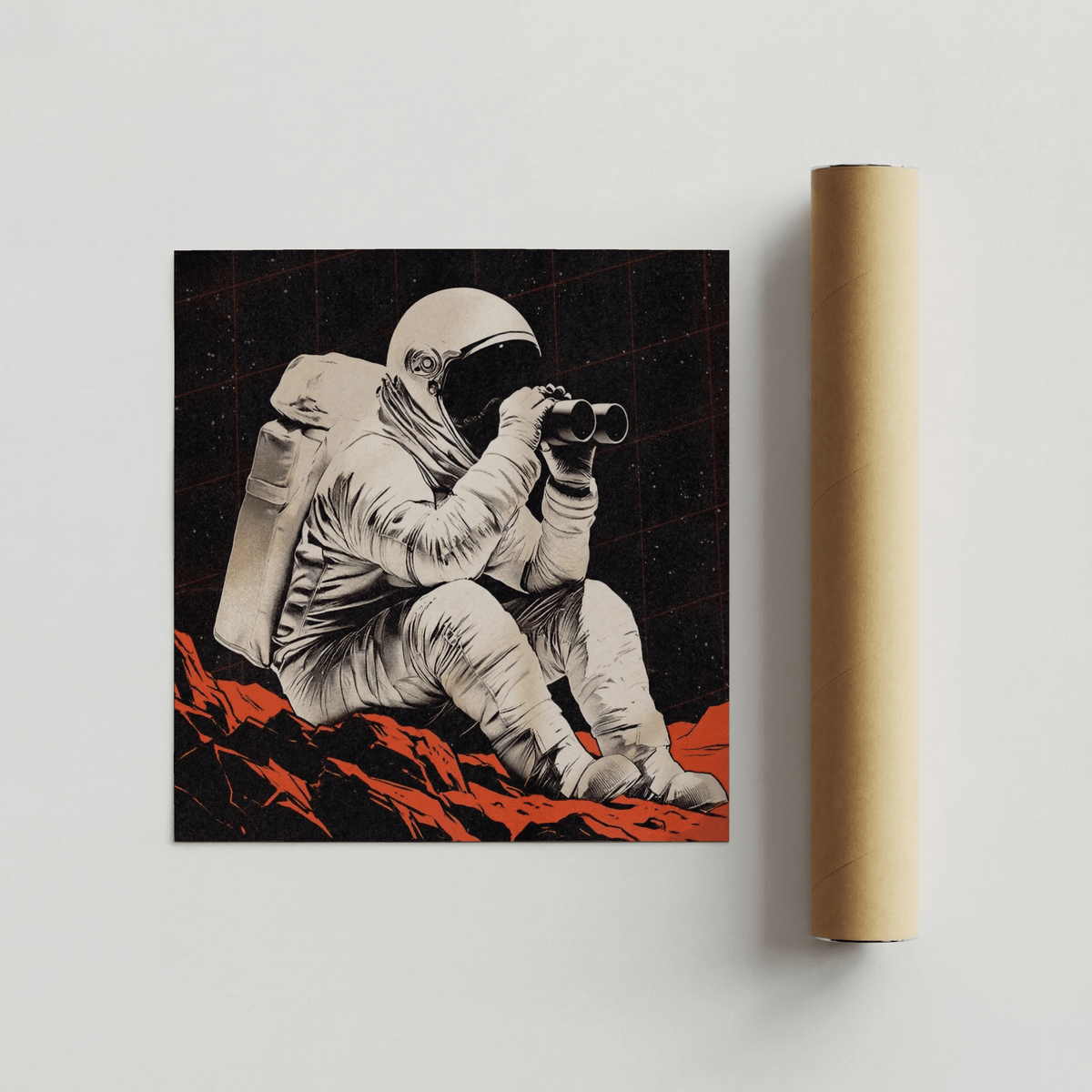 Space Exploration Poster, orange landscape, black space, home office poster