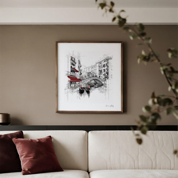 Travel poster square format wall art of Venice Italy architecture