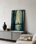 Japanese Bamboo Art Print landscape with small traveler crossing