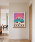 Retro Mount Fuji poster print with wave texture background and big lettering