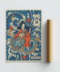 Japanese Goddess Wall Art poster with BENZAITEN label and side kanji scroll