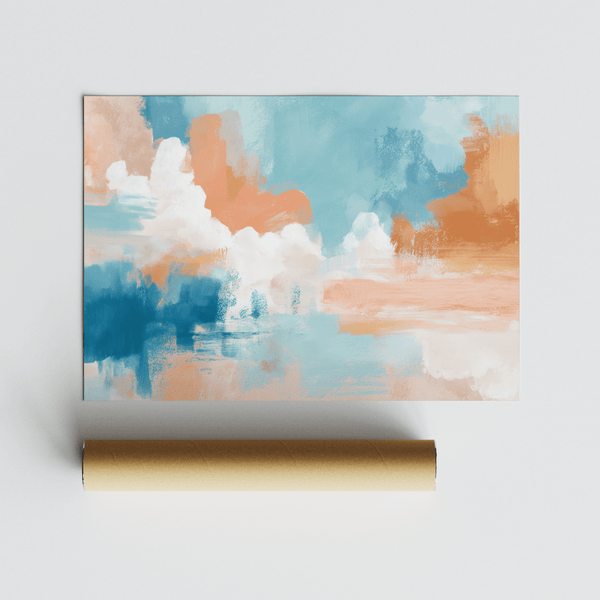 blue pink abstract painting for entryway featuring Blue, Pink, Orange, and White poster