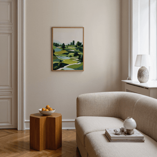 Close-up of trees and layered hills on Landscape Golfing Poster wall art