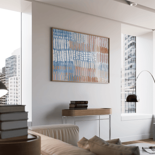 Dining room Contemporary Abstract Print wall art, Blue Pink Beige highlights