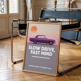 Artistic Vintage Car Wall Art in a muted sunset color scheme for stylish interiors.