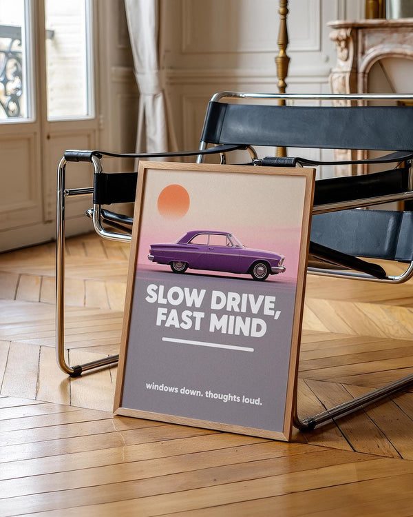 Artistic Vintage Car Wall Art in a muted sunset color scheme for stylish interiors.