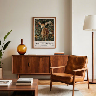 Forest Art Print showing a young deer in richly illustrated greenery.