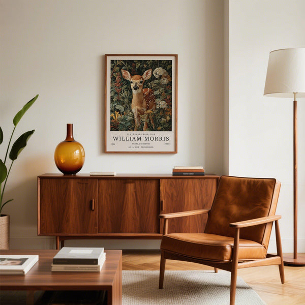 Forest Art Print showing a young deer in richly illustrated greenery.