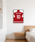 Graphic football shirt poster with large 10 and YOUR NAME across the upper back