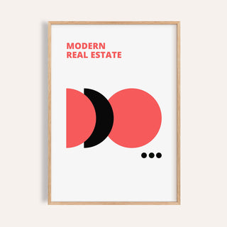Abstract geometric red black and white wall art for minimalist office decor