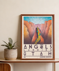 Geometric typography travel print reading Angels Landing Utah with coordinate-style numbers