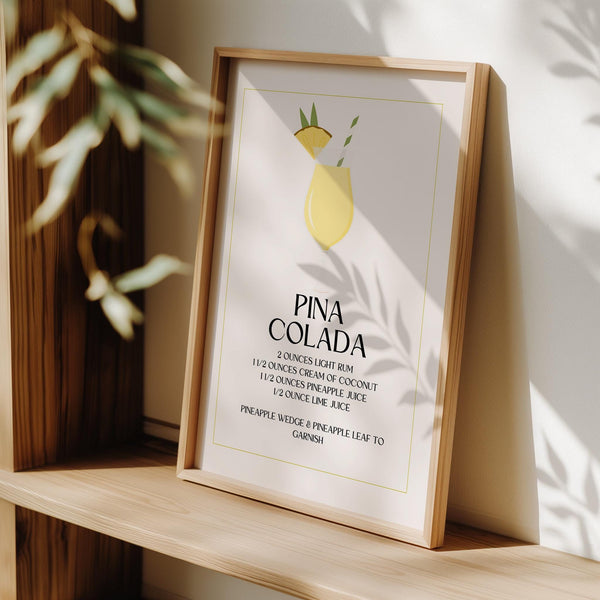 Retro artwork of Pina Colada cocktail with wall pictures for kitchens