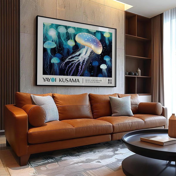 Modern jellyfish wall art with vibrant ocean colors