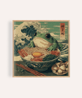 Frog Ramen Art print in green, blue, and gray for dining room wall