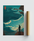 Ocean Fisherman Wall Art wall print featuring net detail on rocky ledge