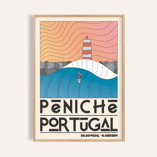 Peniche Portugal Wall Art poster mockup framed on white wall