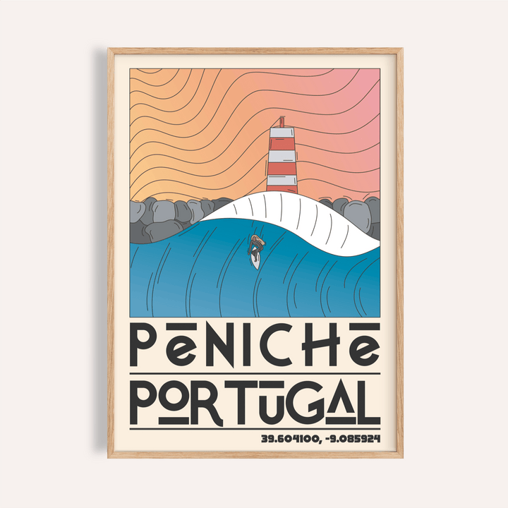 Peniche Portugal Wall Art poster mockup framed on white wall