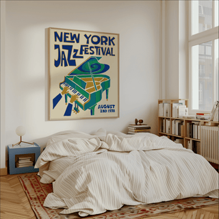 Modern art print of New York Jazz Festival Print with Green, Blue, Beige for den