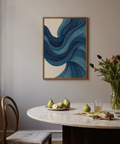Abstract Wave Art Blue Beige art print for modern living room walls