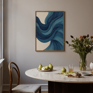 Abstract Wave Art Blue Beige art print for modern living room walls