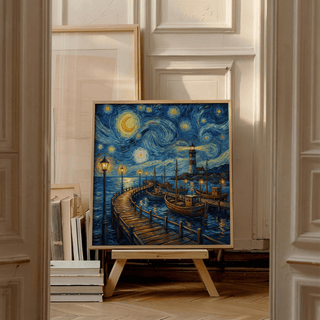 Van Gogh Poster detailed in Blue and Yellow for creative studio poster
